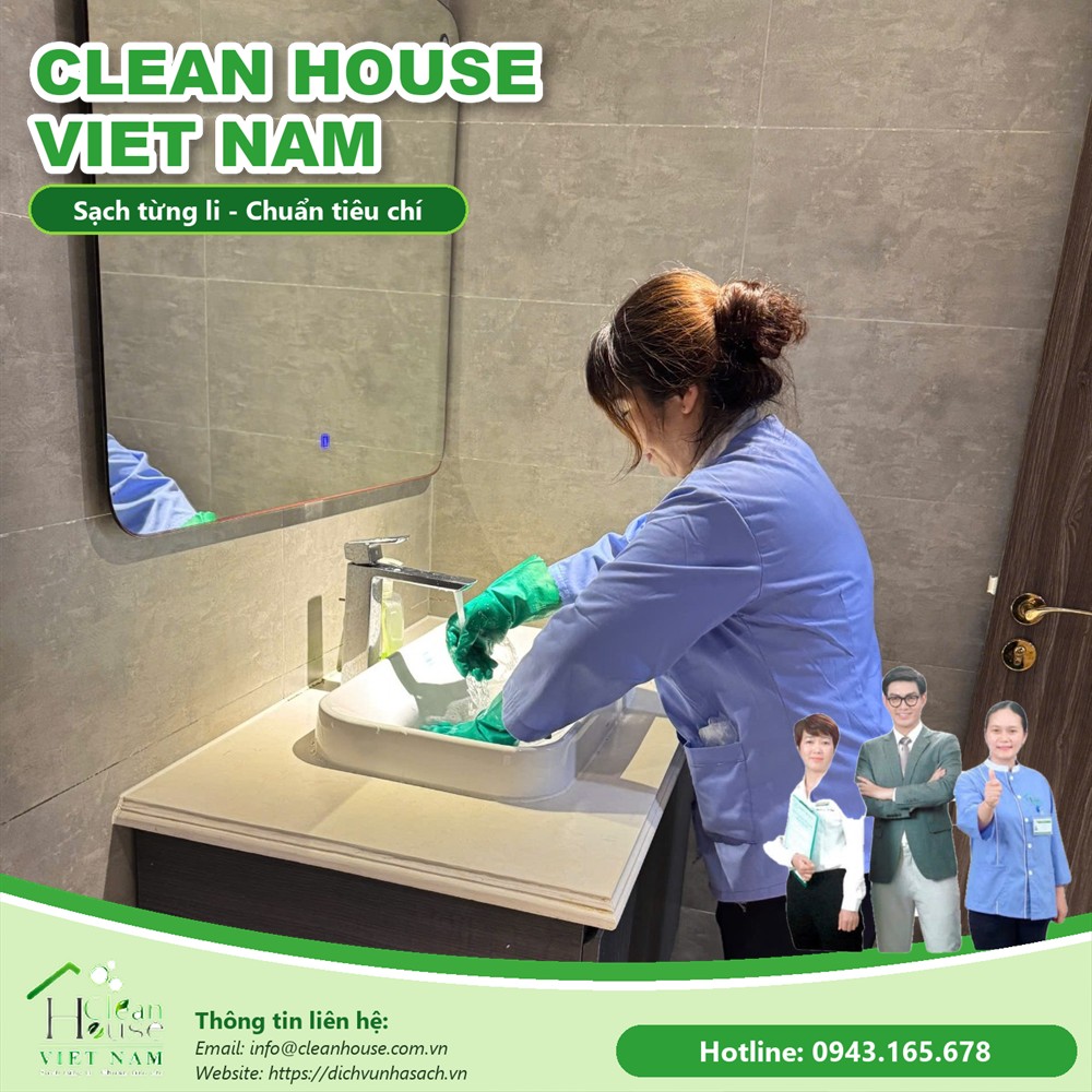 Nhân viên Dịch vụ Nhà Sạch lau lavabo