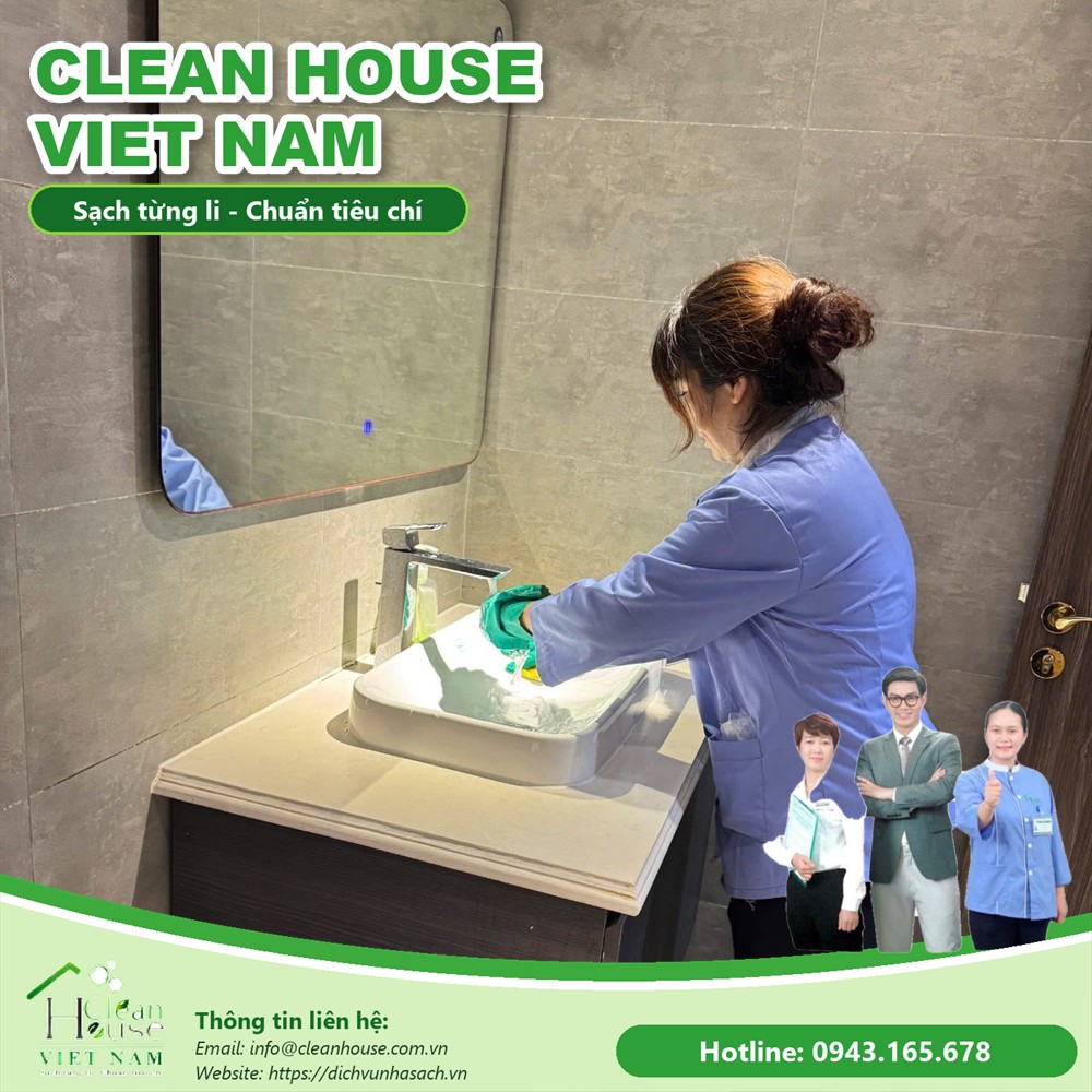 Nhân viên Dịch vụ Nhà Sạch lau lavabo